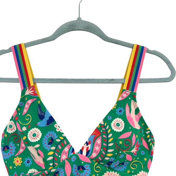 Boden Stripe Trim Swimsuit One Piece Decorative Garden Floral Green Size US 8 - Picture 3 of 11